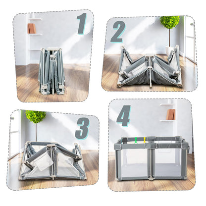 CAPAKIDS Foldable Baby Playpen 59"×71" with Mat, Out-of-The-Box Ready Playpen for Babies and Toddlers, Portable Play Yard with Breathable Mesh & Gates, Storage Bag & 4 Handlers for Indoor & Outdoor