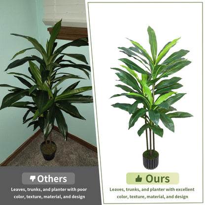 Artificial Dracaena Tree 48in - Fake Plants Tree with Black Planter - Faux Yucca Tree Tall with Lifelike Trunk and Leaves in Pot - Dracaena Artificial Plant for Home Office Living Room Fireplace Decor