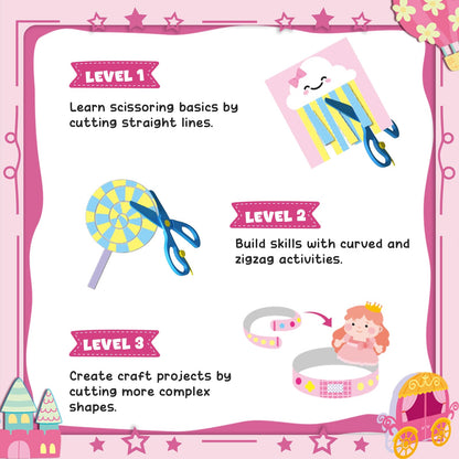 YoPoll Scissor Skills Activity Book for Kids, Toddler Arts and Crafts Kit with 2 Safety Scissors, Preschool Learning Toy for Fine Motor Skills and Creative Cutting Practice, Fun Gift for Boys & Girls