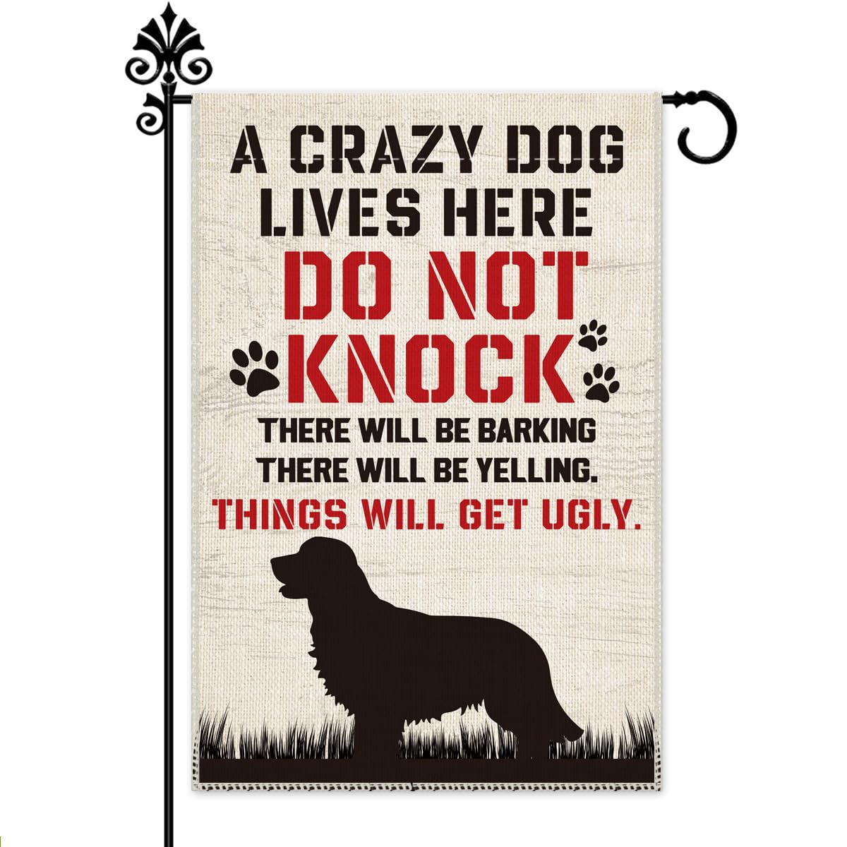 Hafhue A Crazy Dogs Live Here Do Not Knock They Will Bark Welcome Garden Flag, Yard Outdoor Farmhouse Home Decorations 12x18 In Waterproof Double Sided Printing, Funny Yard Flag Gift for Dog Lover