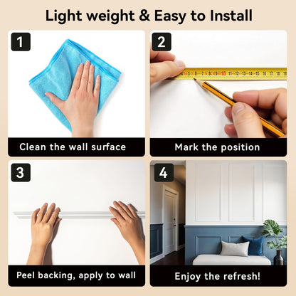 Upick Wall Molding Kit, Pre-Cut Peel and Stick Paintable Wainscoting Panels, Decorative Trim for Accent Walls (24"x54", 6-Frame Set)