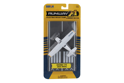 Daron Runway24 Cessna 172 2000 Skyhawk Blue/White 1:87 Scale Diecast Airplane Model with Runway