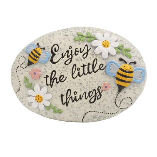 Bechivie Spring Decorative Garden Stones Outdoor, 6x4.1In Enjoy The Little Things Bee Stone with White Flower, Concrete Stepping Stones for Walkway Pathway Yard Outside