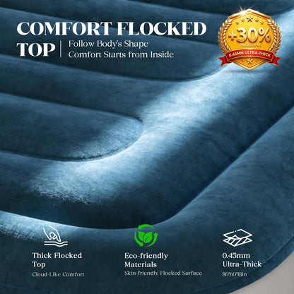 VOSSER Queen Air Mattress with Built-in Pump,18'' Raised Blow Up Mattress, Leak-Proof Air Bed with Storage Bag, Flocked Top Inflatable Mattress for Home, Camping & Guests