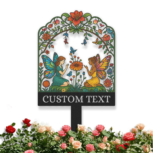Personalized Garden Signs with Stakes, Colorful Garden Fairy Decor for Outside, Custom Signs Outdoor Metal, Large Metal Yard Art, Patio Decorations, Lawn Art, Housewarming Gifts Color03