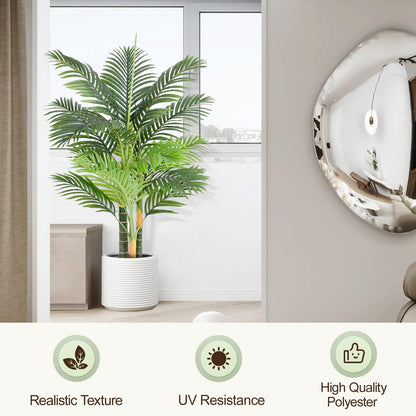 Keeplush 4ft Tall Triple Golden Cane Palm Artificial Tree Large Tropical Palm Tree UV Resistant Fake Plant in Pot for Indoor Outdoor Big House Living Room Outside Patio Office Home Decor 1Pack