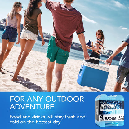 Large Reusable Ice Packs for Cooler with Handle (4 Pack) Long Lasting Coolness, BPA Free, Freezer Packs for Extended Cooling | Cooler Ice Packs for Camping, Fishing, Hiking, Beach