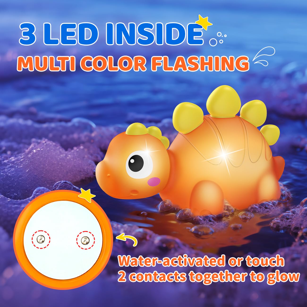 Light Up Bath Toys for Kids Ages 1-3, Dinosaurs Water-Activated Toys, Bathtub Toys for Toddlers 2-4, Pool Floating Water Bath Toys for 1 2 Year Old Boy Girl Gifts - 6 Packs