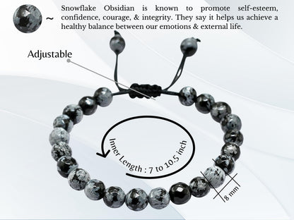 Amazing Gemstone Snowflake Obsidian Bracelet for Women - Chakra Mens Bracelet Protection Crystals and Healing Stones - Blessing Spiritual Meditation (Faceted Beaded Bracelet, Adjustable)