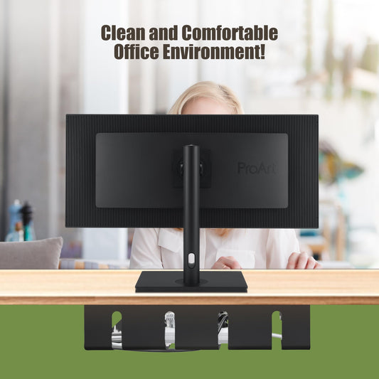 Desktop Metal Cable Management Tray 40x10x11cm - Multipurpose, Movable, No-Assembly Organizer - Modern Minimalist for Office Desks (Black)
