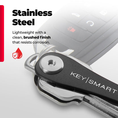 KeySmart Flex - Key Holder for Keychain, Compact Key Organizer for Key Chain, Minimalist Clutter-Free EDC Keychains Key Ring, Black 2-Pack, 8 Keys