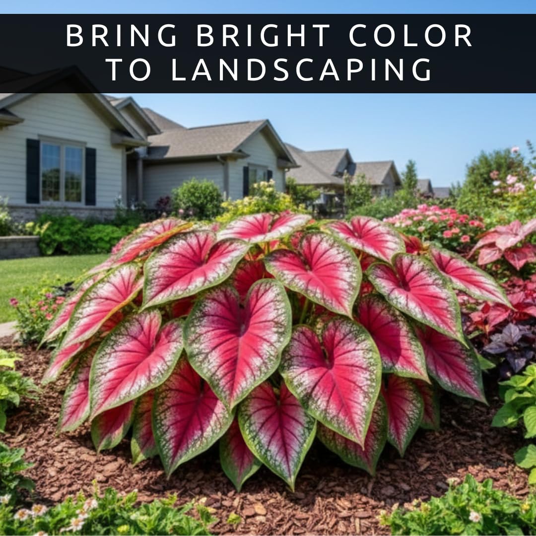 6 Classic Pink Caladium Bulbs for Planting - Beautiful Spotted Leafs Stand Out - Perennial Hosta, Elephant Ears, Fancy (6 Bulbs)