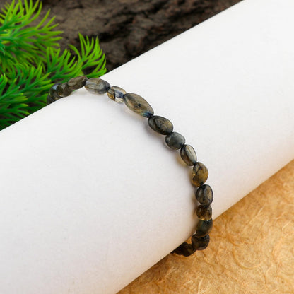Gemimpression Handmade Bracelet – Natural Labradorite Tumble Beads – Intuition & Energy Healing – 14K Gold Plated Adjustable Chain – Dainty 8 Inch – Perfect Gift for Her