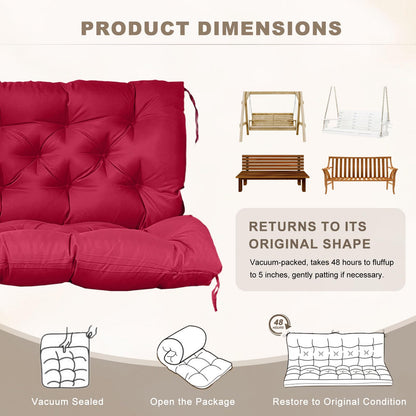 NANGELRN Porch Swing Cushion with Backrest,Waterproof Bench Cushion for Outdoor Furniture,2-3 Seater Replacement Thickened Swing Cushion with Ties,Patio,Outdoor,Backyard and Garden (Wine Red,60x40)