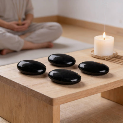 Black Obsidian Palm Stone Crystal Natural Healing Crystal Oval Pocket Energy Stones for Anxiety Stress
