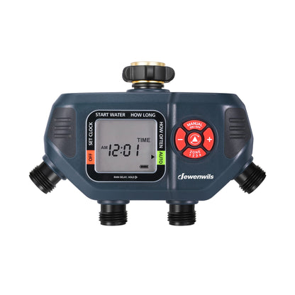 DEWENWILS Sprinkler Timer 4 Zone, Water Timer for Garden Hose with Rain Delay/Manual/AUTO Irrigation, Programmable Outdoor Faucet Hose for Yard, Lawn