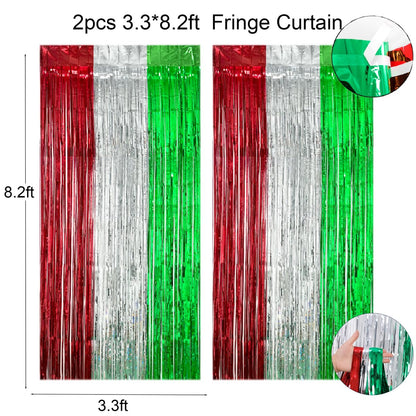 Christmas Party Decorations Set, Merry Christmas Banner, Multicolor Fringe Curtains, Xmas Tree Deer Tablecloth, Santa Cake Topper, Foil Balloons, Snowman Hanging Snowflakes Swirls