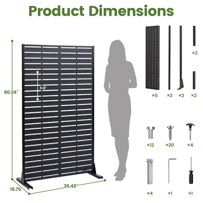 Diyfire Outdoor Privacy Screen 60" H HDPE Decorative Panel Freestanding Privacy Fence with Stand, Privacy Screens with Louvered 5 Panels, Weather-Resistant Panel Fence for Patio, Balcony, Balcony