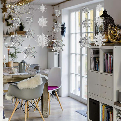 Crafare Christmas 3D Hanging Snowflakes Ornaments 3 Size 18PCS White Silver Snowflakes Hanging Garland for Winter Wonderland Holiday New Year Party Home Decoration