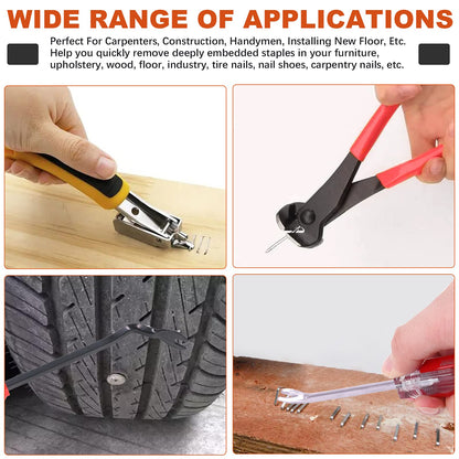Tanstic 4Pcs Nail Puller and Staple Remover Tool Set, Including 7'' End Cutting Plier, Tack Lifter, Carpet Remover for Furniture, Floor, Wall, Car, Photo, Frame, Wooden Case, Carton