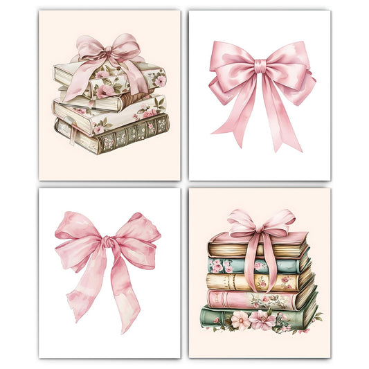 XUNLURY Coquette Pink Bow Book Diamond Art Kits 4 Pcs, Vintage Flower Books Diamond Painting Kits for Adults Girls Beginners, Full Drill Diamonds Dots for Home Decor, 9.8x11.8 Inch