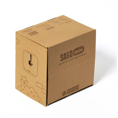 Sago Mini Plush Gift Pack, 4 Stuffed Animals with Transforming Cardboard Playhouse, Pretend Play Kids Toys for Boys & Girls Ages 3 and up