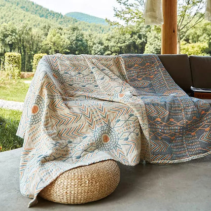 Osunnus Cotton Couch Cover Washable Boho Reversible Throw Sofa Cover Geometric Jacquard Multi-Use Furniture Protector for 2-3 Cushion Sectional L Shaped Sofa Bed Boho Home Decor, 79" x 118"