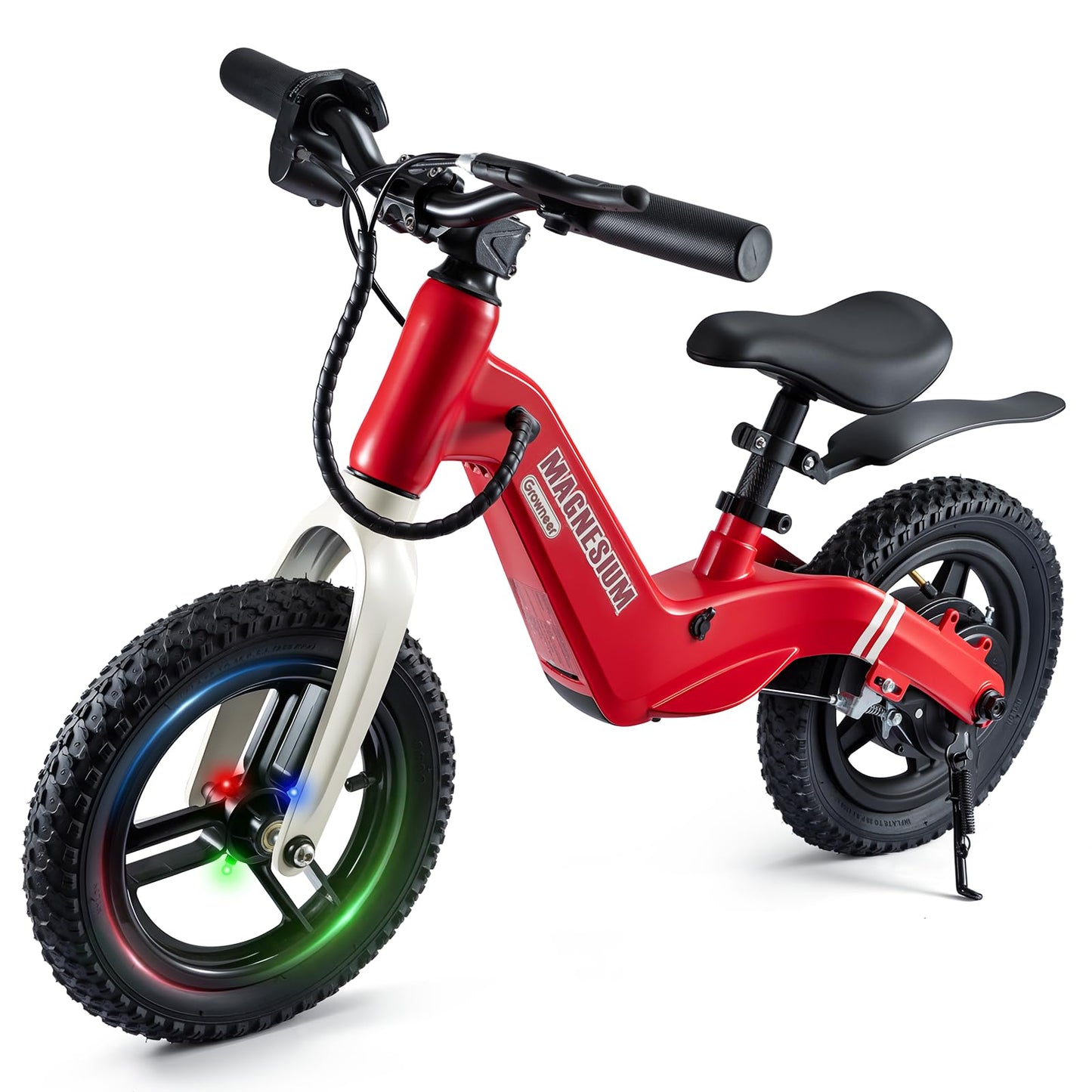 GROWNEER Electric Balance Bike for Kids 3-5 Year Old Boys Girls, 12 Inch Pneumatic Tires, 3 Speed Settings (3.1/6.2/9.3 mph), Light-up Front Tire & Adjustable Seat, 9.3 Mile Range, Red