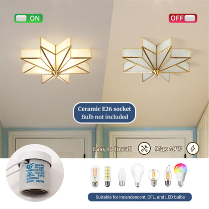 Aeyee Star Glass Ceiling Light with Ceramic Light Socket Brass Flush Mount Ceiling Light Fixture with Frosted Glass Shade Mid Century Moravian Star Light for Bedroom Foyer Living Room (19.7")