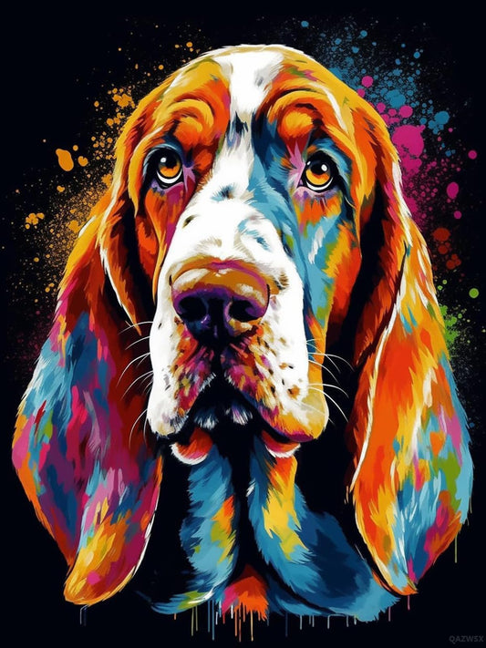 Christmas Gift Colorful Basset Hound Dog Portrait DIY 5D Diamond Painting Kits for Adults Diamond Painting for New Year Valentine's Day Decor Gift 12x16 inch