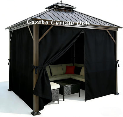 ORSMGOLF Outdoor Waterproof Gazebo Curtains - Privacy & Weather 4 - Panels Gazebo Side Wall with Zipper - Resistant Privacy Curtains Replacement for Patios/Gardens (Black, 12' x 12')