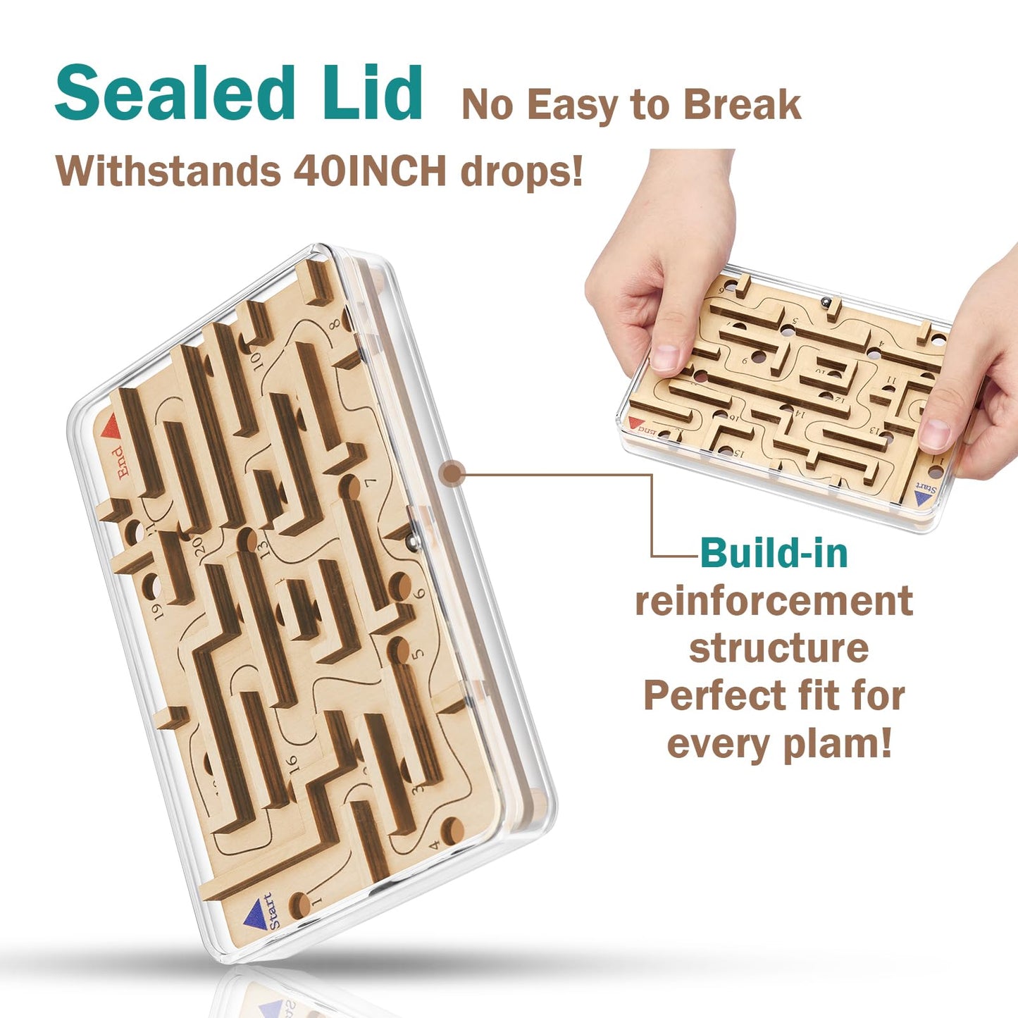 Handheld Fidget Puzzle Game for Kids and Adults - Challenging Wooden Labyrinth Marble Maze for Teen Boys - Fun Brain Teaser Puzzle Fidget Toys for Travel Stocking Stuffer Party Favor for Kids Ages 8+