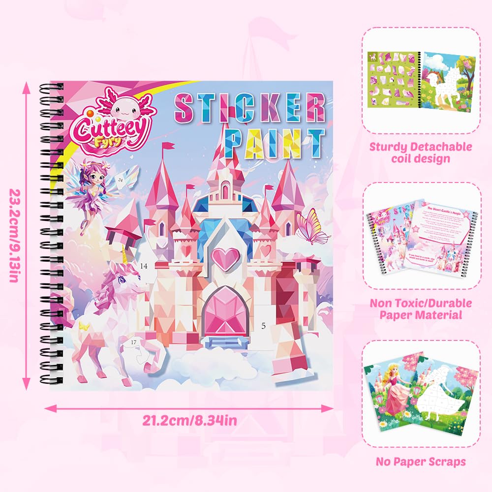 4Pcs Paint by Number Sticker Book for Kids Ages 4-8 | Travel Sticker Activity Books with Stories for Girls | Screen-Free Airplane & Car Toy, Educational Puzzle Easter Craft Gift for Toddlers 3-12