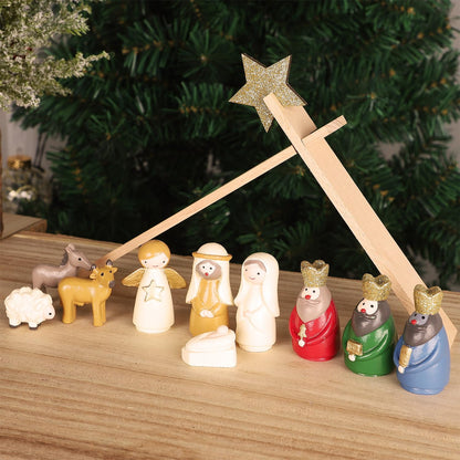 Juegoal Christmas Nativity Sets, Set of 11 Mini Nativity Scene Resin Figurines, Xmas Holy Family Cute Table Ornaments, Religious Holiday Collection Gifts, Baby Jesus Nativity Mantle Shelf Decor