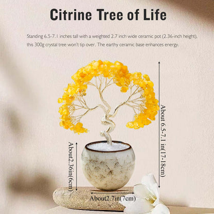 Runyangshi Citrine Crystal Tree of Life - 7in Chakra Crystal Money Tree with 297 Natural Healing Crystal Gemstone for Feng Shui, Luck, Balancing Energy Home Decor & Spiritual Gift