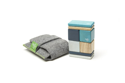 8 Piece Tegu Pocket Pouch Magnetic Wooden Block Set, Blue