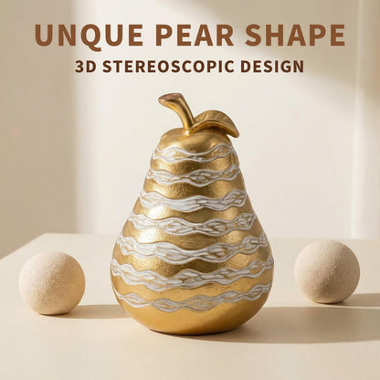 Zhao Xiang Modern Gold & White Pear Figurine - 6" Resin Fruit Statue with Textured Wavy Stripes, Contemporary Kitchen Island, Coffee Table & Shelf Decor Centerpiece