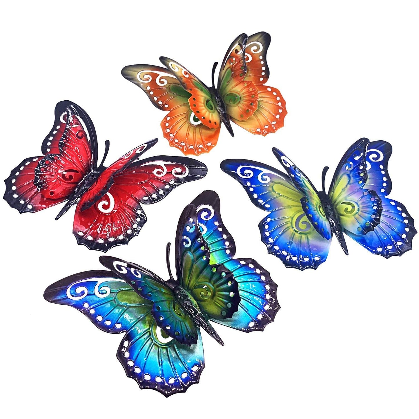 Metal Butterfly Outdoor Wall Decor- 6.5'' Double Wings Butterflies, Hanging Decorations for Fence Garden Yard Patio
