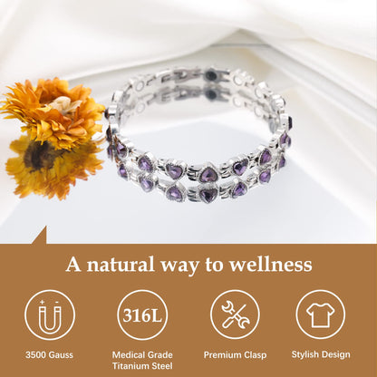 Feraco Magnetic Bracelet for Women Titanium Steel Magnetic Bracelet with Neodymium Magnets & Sparkling Crystals, Christmas Jewelry Gifts (Purple)