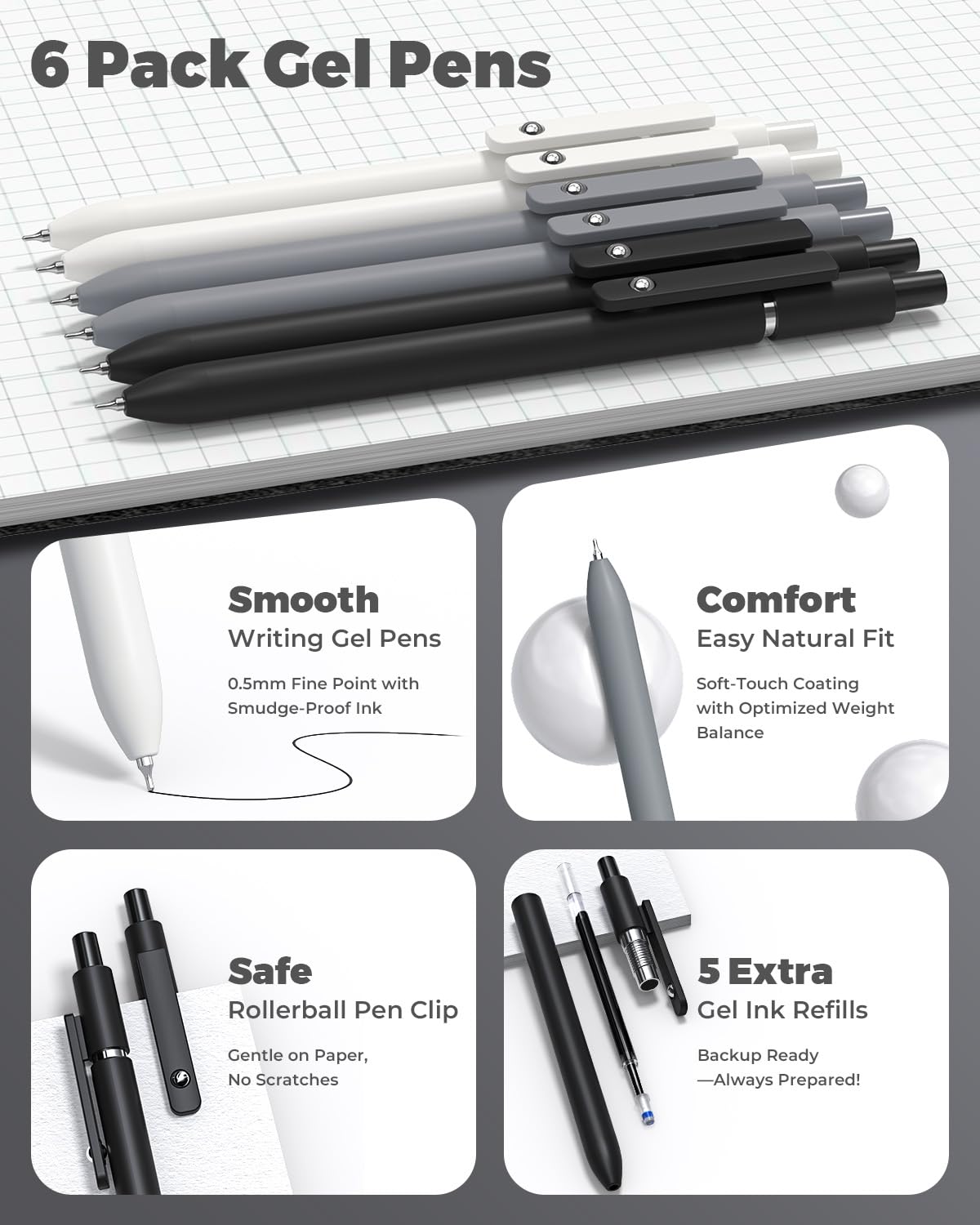 Four Candies 45 PCS School Supplies with Pen Case, 12 Pastel Highlighters, 6 Black Ink Gel Pens, 6 Mechanical Pencils Set for Students Stationary College Essentials (Black)