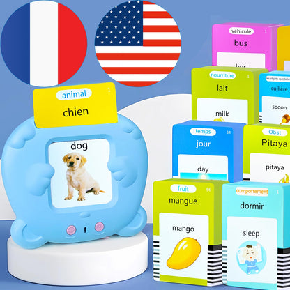 KILOGOGRAPH Bilingual English Flash Cards - French Talking Flash Cards, 510 Sight Words 31 Themes, Pocket Speech for Toddlers 3-12, Autism Sensory Toys, Preschool Learning Activities (French, Blue)