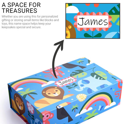 Sorarto Birthday Box for Kids – Jungle Animal Memory Box for Keepsakes with Magnetic Lid – Sturdy Decorative Gift Box for Boys & Girls (Lion, Elephant, Rainbow) – 11.5" x 7.5" x 3.5"