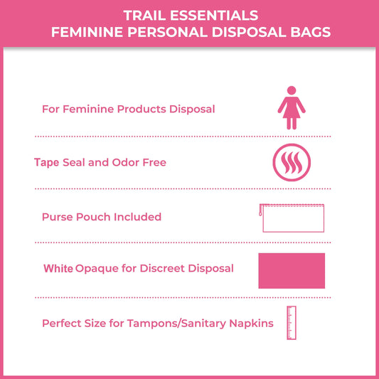Trail Essentials Feminine Personal Disposal Seal Bags- 100 White Opaque Seal Bags for Sanitary, Discreet Disposal for Tampons, Pads, and Liners (Pink)