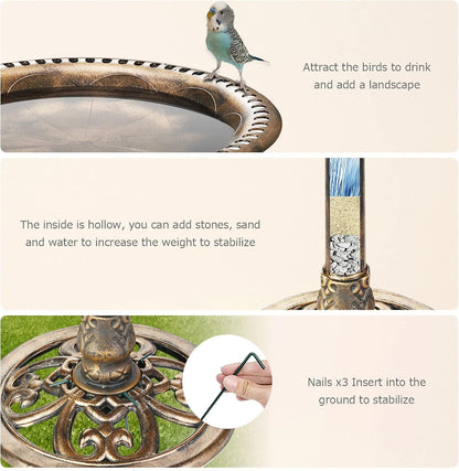 AISITIN Bird Bath Outdoor, Polyresin Lightweight Birdbath for Garden with 2.5W Solar Fountain, Used in Outside, Patio, Pond, Solar Fountain for Bird Bath