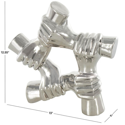 Deco 79 Ceramic Hands Decorative Sculpture Gripping Home Decor Statue, Accent Figurine 13" x 4" x 13", Silver