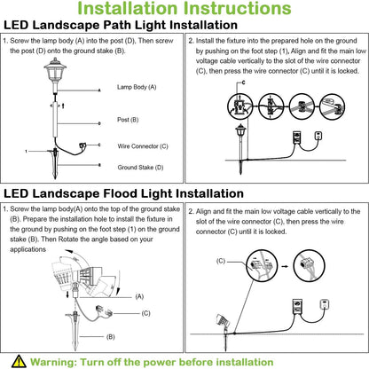 hykolity 8 Pack Low Voltage LED Landscape Kits, 12V-15V Pathway Flood Light Kits, 10W 390LM and 3.4W 155LM Wired for Outdoor Yard Lawn, Die-cast Aluminum, 50W and 30W Equivalent