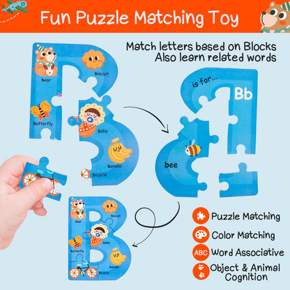 NAODONGLI Wooden Alphabet Puzzles for Toddlers Ages 3+,Montessori Preschool Learning ABC Sight Words Letter Puzzle for Toddlers,Learning Toys Easter Birthday Gift for Kindergarten Boys Girls