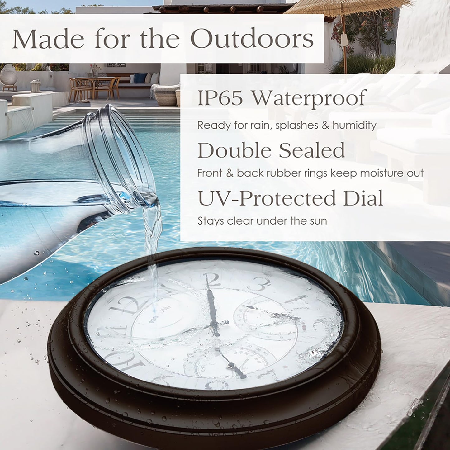FOUNTAIN DESIGNS 18 Inch Illuminated in/Outdoor Clock with Smart Sensor and Night Light, Waterproof, Large Wall Clock with Thermometer & Hygrometer for Patio,Pool and Garden Decor,Oil Rubbed Bronze
