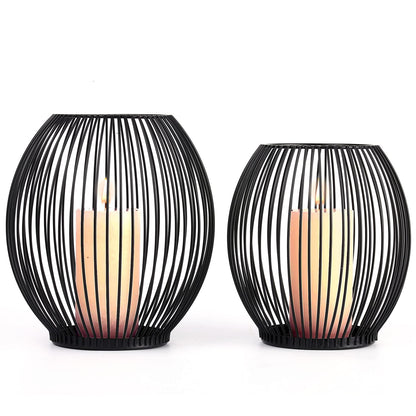 OLEEK Outdoor Candle Holder Decor Set - Black Candle Holder - Candles Holders for Table Centerpiece - Hurricane Candles Holder for Pillar Candles Cage Candle Holders Black Wire Decorative