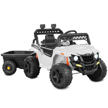 Best Choice Products Kids 12V Electric Ride On UTV Car and Trailer w/Parent Control, LED Lights, 2 Speeds, Bluetooth - White